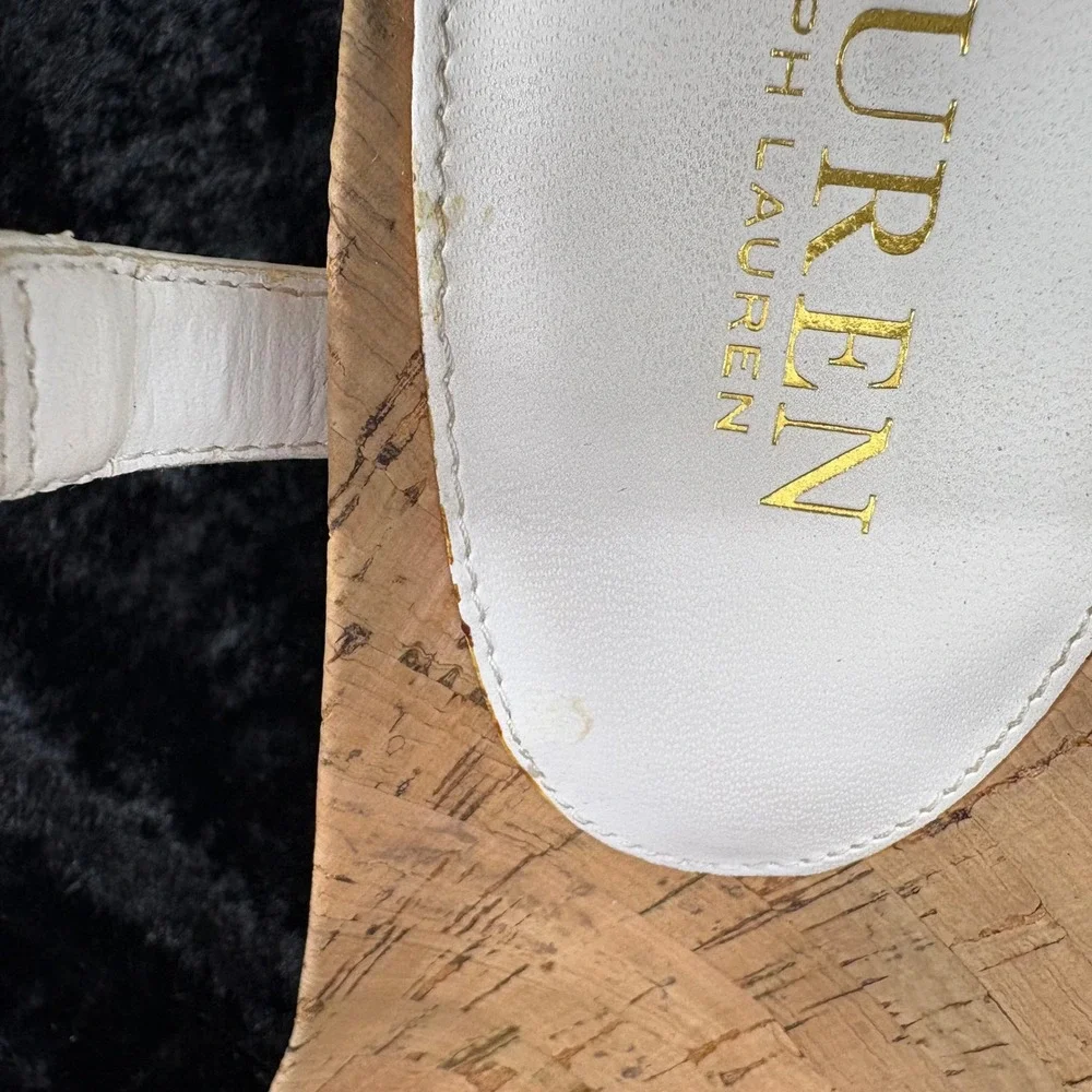 Lauren Ralph Lauren White Cork Wedge T-Strap Sandals Est Women's Size 9-see desc